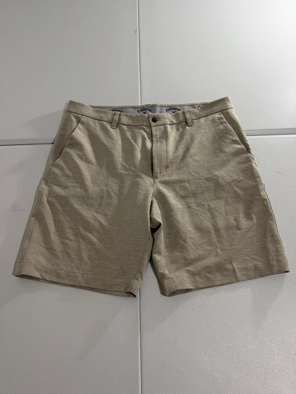 Callaway Mens Golf Shorts Size 38 Beige Heather Khaki Performance Stretch